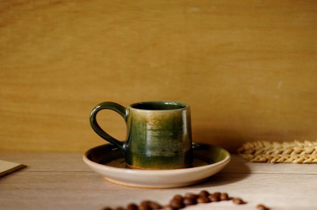 海草绿迷你山形杯盘-约100ml,5寸茶杯,马克杯,水杯,咖啡杯 - 咖啡杯/马克杯 - 陶 多色