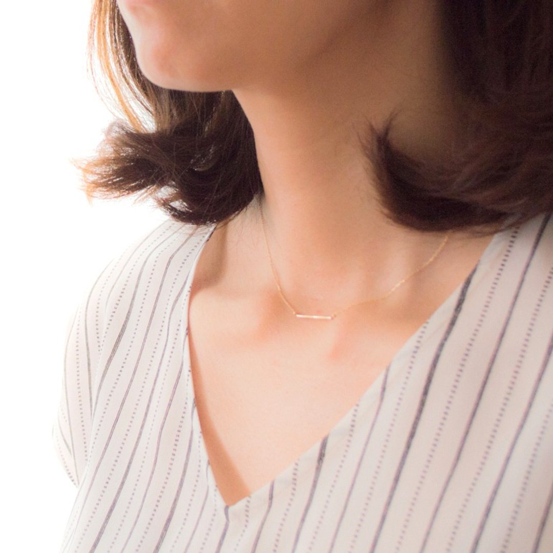 Necklace / K10 Cut bar Necklace / Item Gold Ornament - 项链 - 其他金属 金色