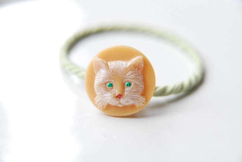 猫咪图案捷克玻璃钮扣发圈 黄色 - 发饰 - 玻璃 黄色