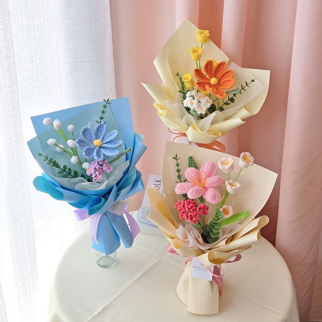 G82 针织提袋花束 / 生日花束 毕业教师节花礼 情人节花束 - 干燥花/捧花 - 植物．花 多色