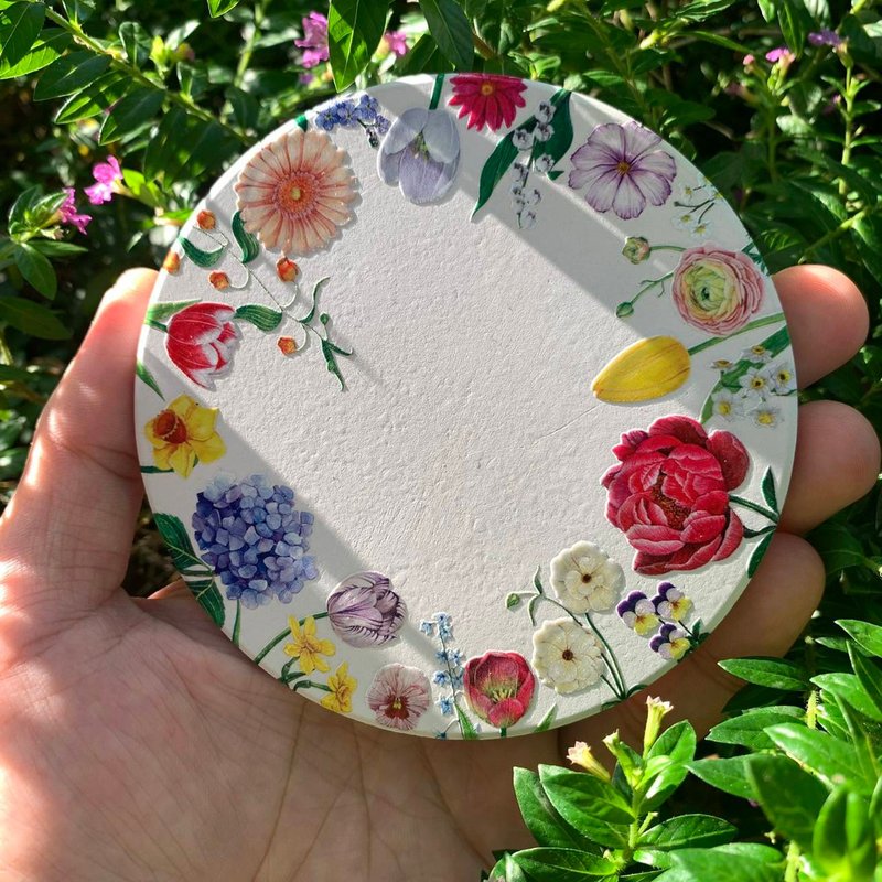 饮用杯垫，圆形图案，花痴，彩虹色 - 杯垫 - 陶 多色