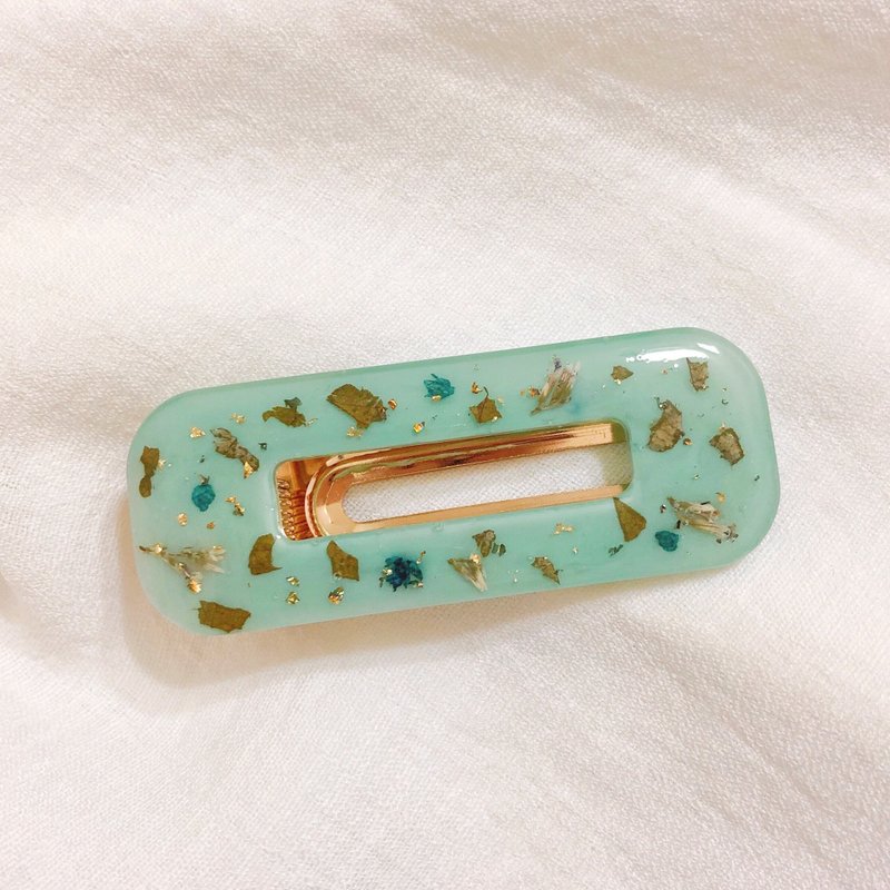 薄荷绿发夹 鸭嘴夹 手作 干燥花 日本树脂 真花 - 发饰 - 树脂 绿色