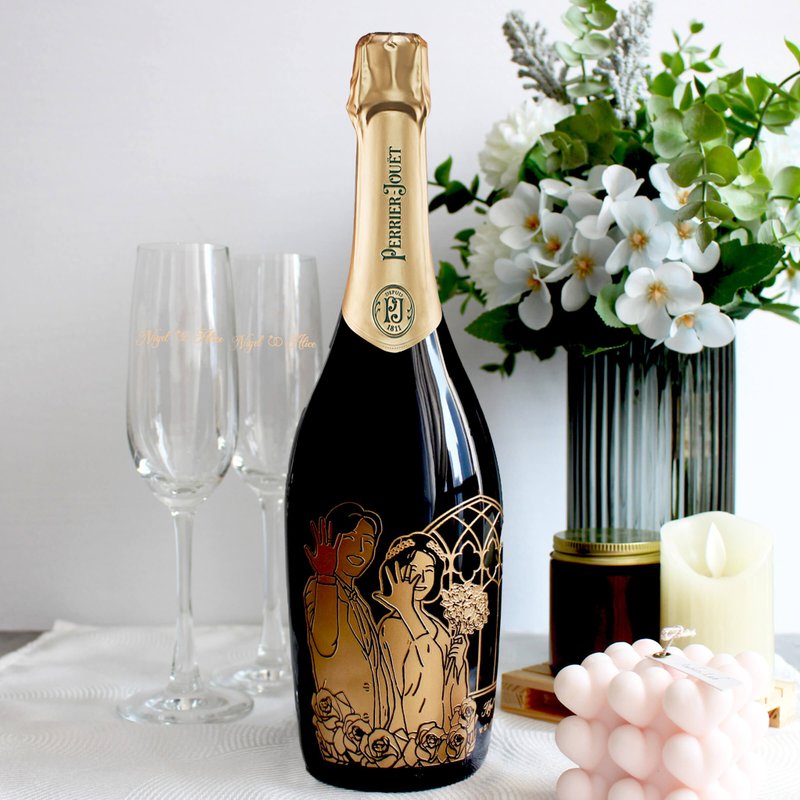 新婚礼物|订制人像雕刻PJ champagne 套装庆祝新婚定制化礼物 - 酒类 - 玻璃 