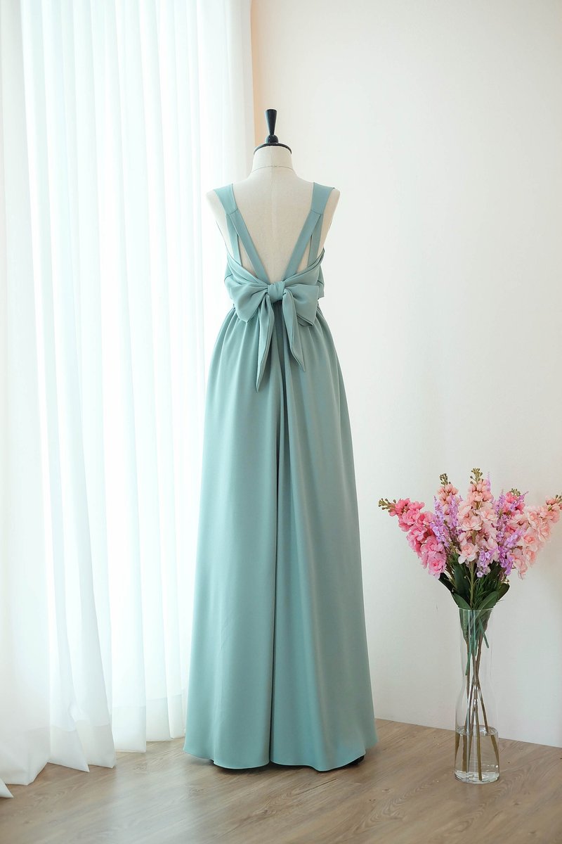 Dusty Sage Green dress Bridesmaid Bridal Dress Prom Cocktail Party Wedding Dress - 晚装/礼服 - 聚酯纤维 绿色