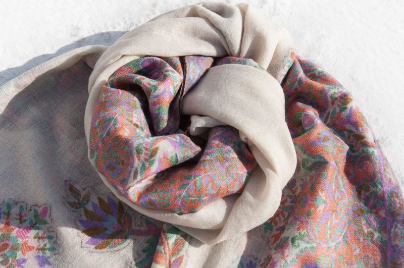 羊绒毯喀什米尔Cashmere/羊绒围巾/纯羊毛围巾披巾/戒指绒披肩 圣诞礼物 情人节礼物 交换礼物 生日礼物-叶子花朵 - 围巾/披肩 - 羊毛 多色