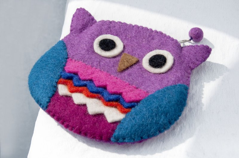 羊毛毡小物袋/羊毛毡收纳袋/零钱包/悠游卡套/羊毛毡钱包-猫头鹰 - 化妆包/杂物包 - 羊毛 多色