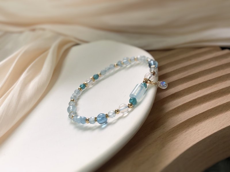 海蓝宝、蓝磷灰石、月光石 冰透海水系天然石手链 - 手链/手环 - 水晶 