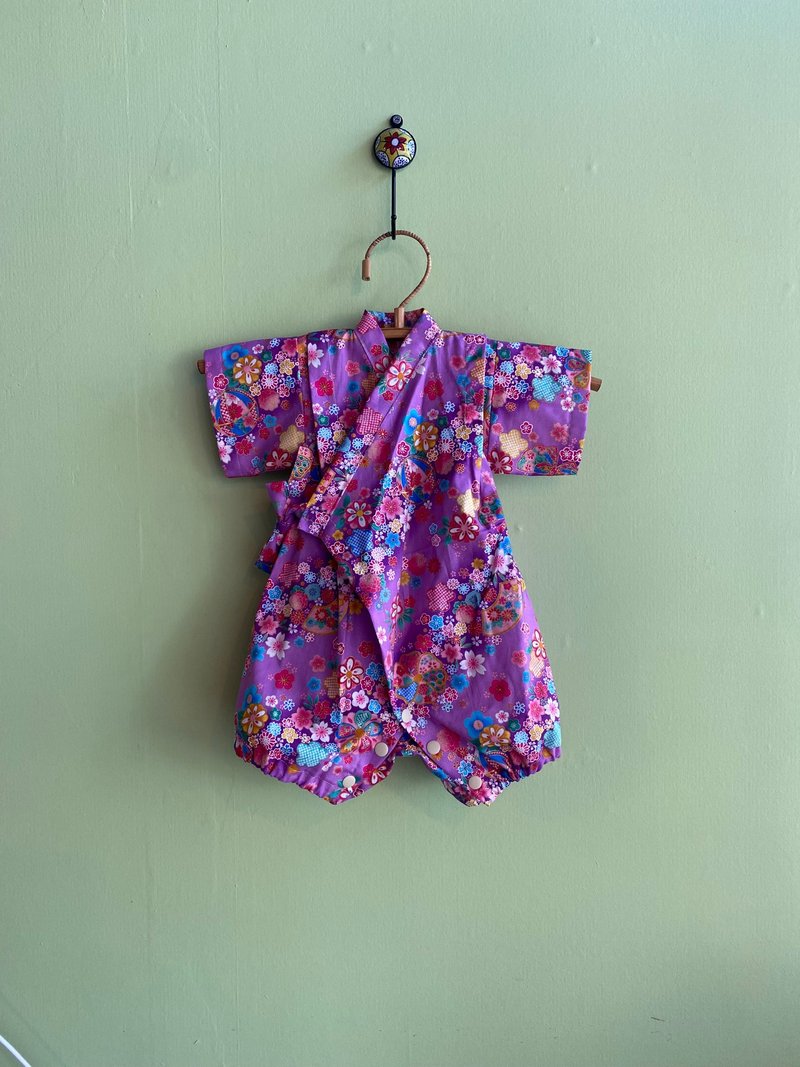 婴儿甚平 日式婴儿甚平 80cm - 满月礼盒 - 棉．麻 紫色