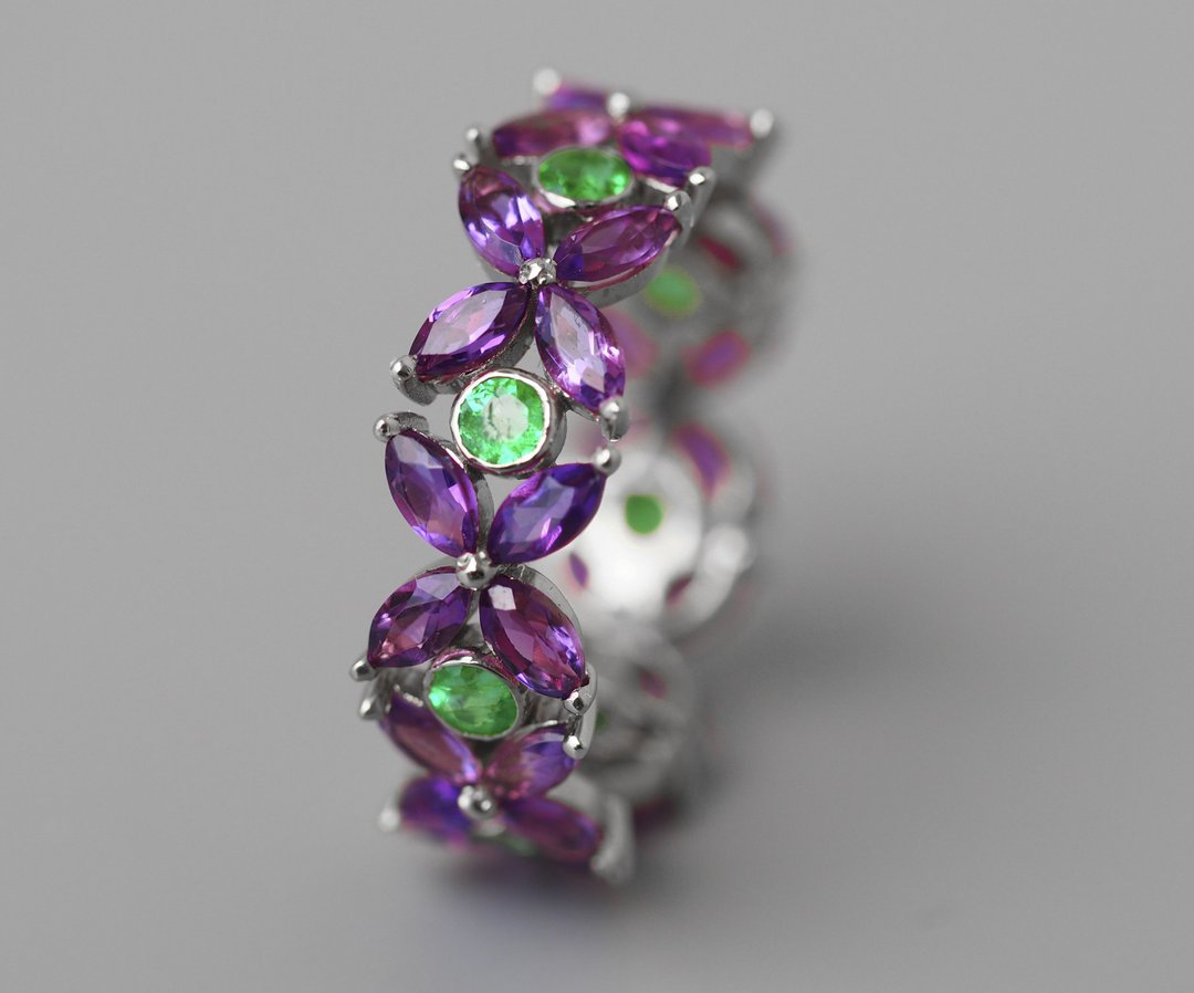 Eternity ring with emeralds and amethysts - 戒指 - 贵金属 金色