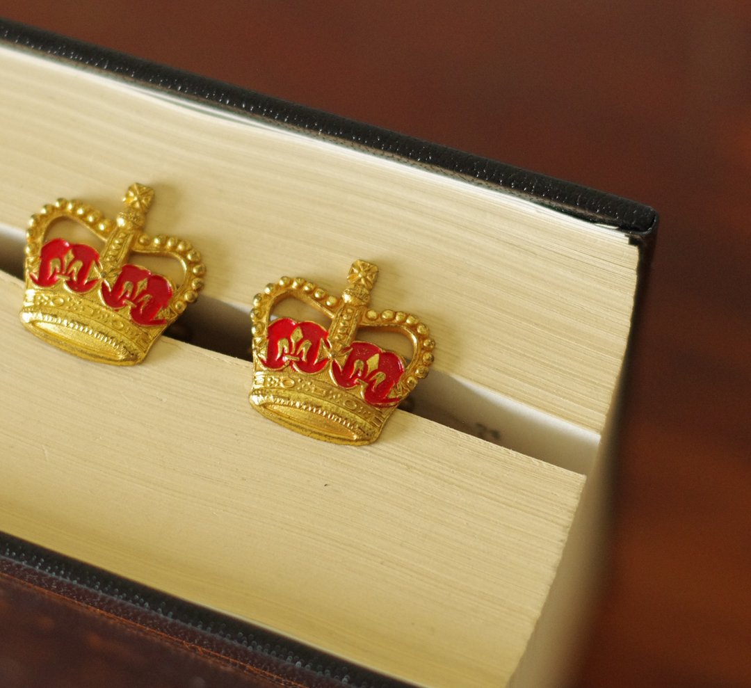 古董 Vintage- 金色 fleur-de-lis 法国国花鸢尾花皇冠两个 - 胸针 - 其他金属 金色