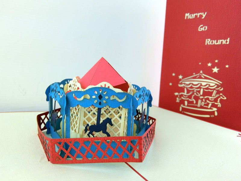 3D旋转木马立体卡片 - 卡片/明信片 - 纸 红色