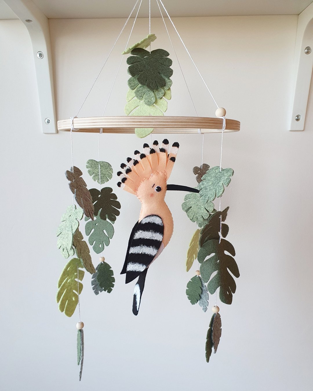 Hoopoe bird mobile, bird mobile, bird nursery, forest mobile, tropical mobile - 玩具/玩偶 - 环保材料 