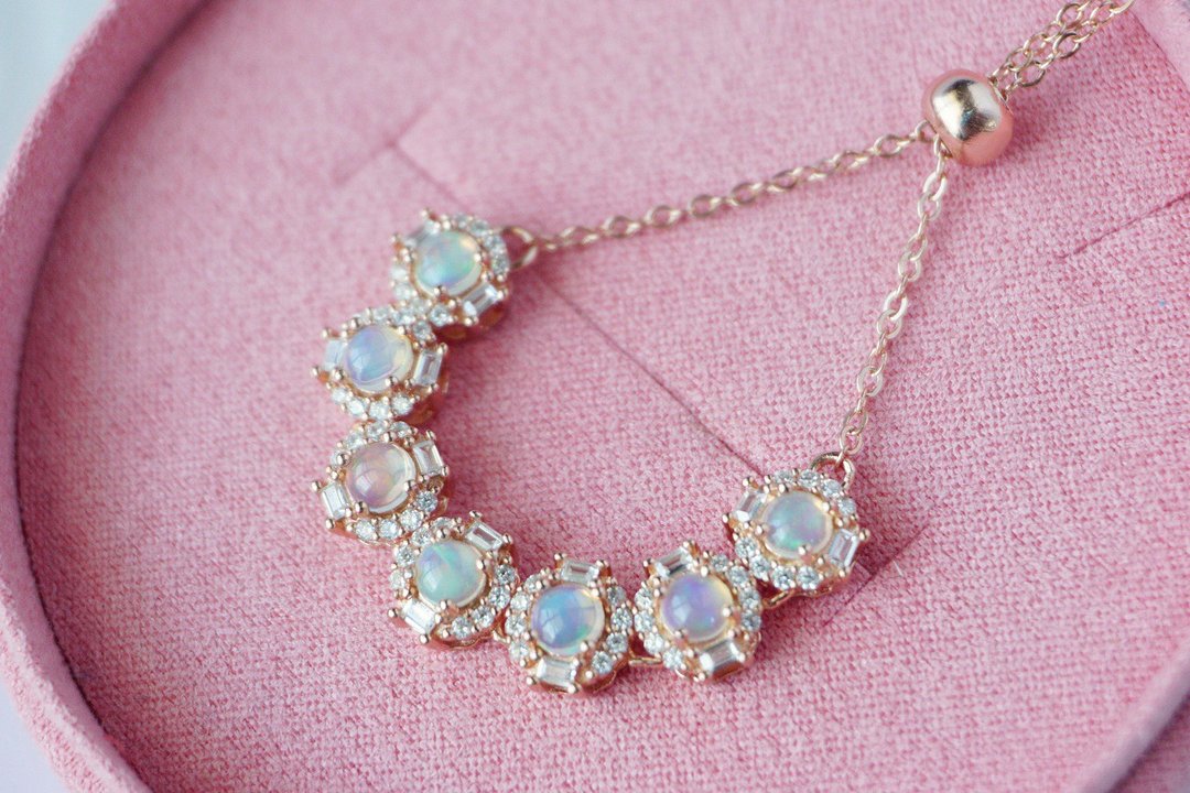 Natural Opal Bracelet Silver 925 With 18K Rose gold Plated - 手链/手环 - 纯银 咖啡色