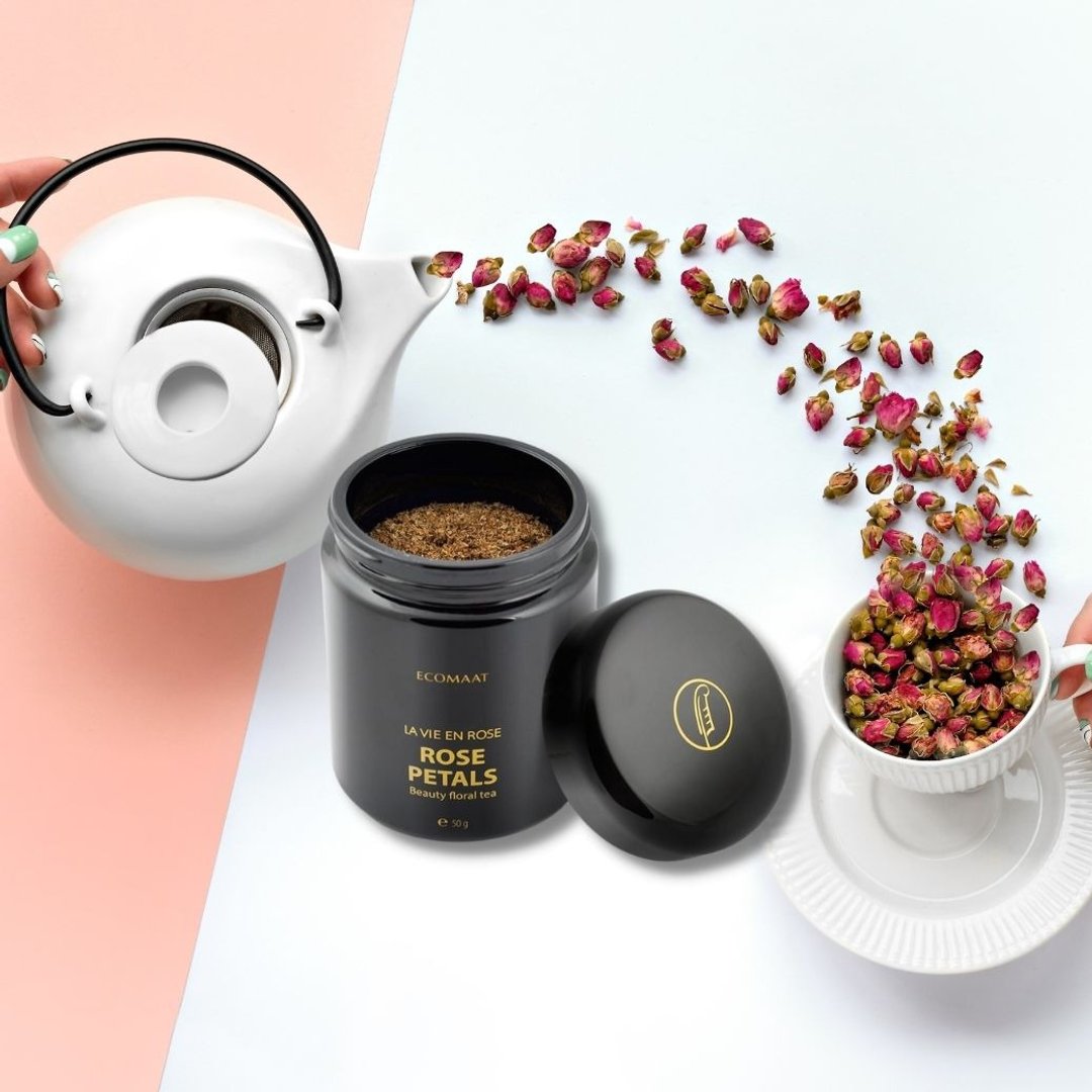 【萃取天然玫瑰花瓣】ECOMAAT 保加利亚大马士革玫瑰花茶 50g - 茶 - 玻璃 黑色