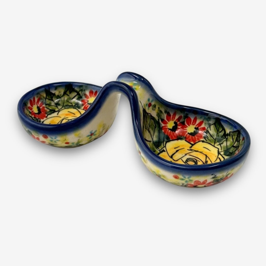 波兰手绘手工陶-分隔碗/酱料小碗 14cm 晨光黄蔷系列 - 碗 - 陶 蓝色