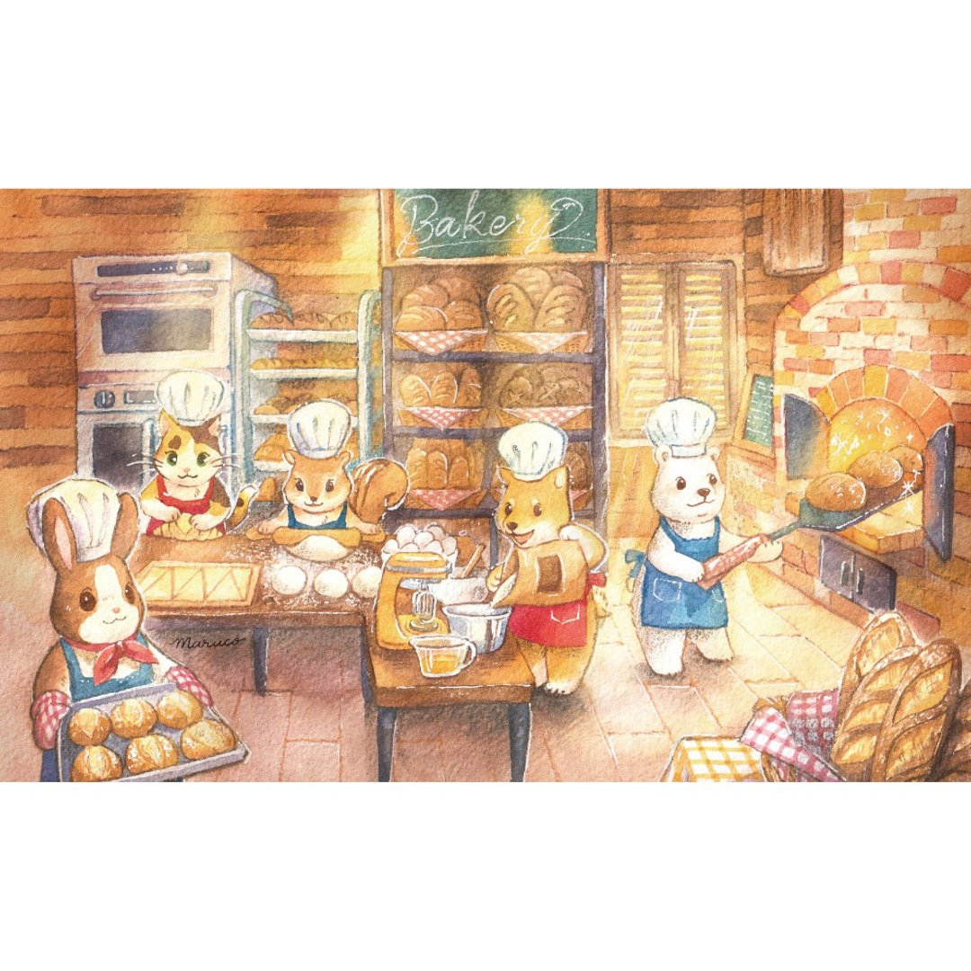 【木质拼图 挂画】动物烘焙坊 台湾原创插画 - 拼图 - 木头 橘色