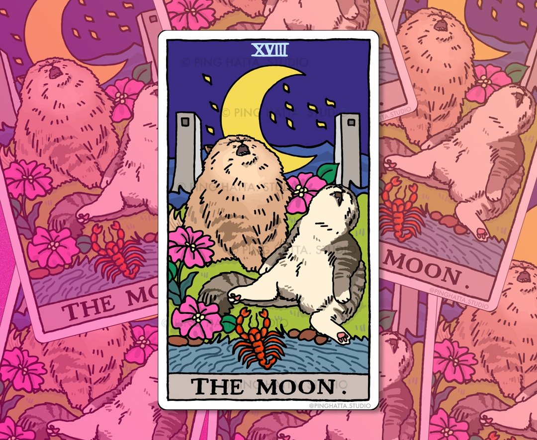 The Moon Tarot Crying Cat Meme Die Cut Sticker - 贴纸 - 塑料 