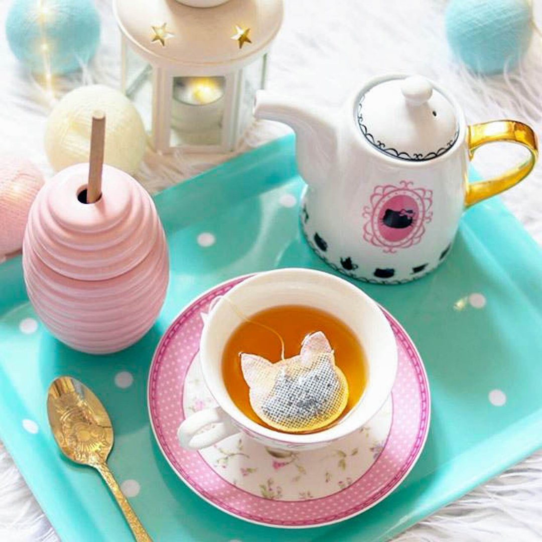 5 个卡瓦伊猫形茶袋，送给猫爱好者的茶礼物，猫咪头包，生日 - 茶 - 其他材质 白色