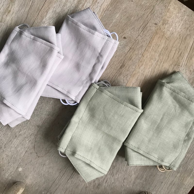 L号 3枚组 / 素色亚麻布口罩 13色 / 立体船型 - 口罩 - 棉．麻 灰色