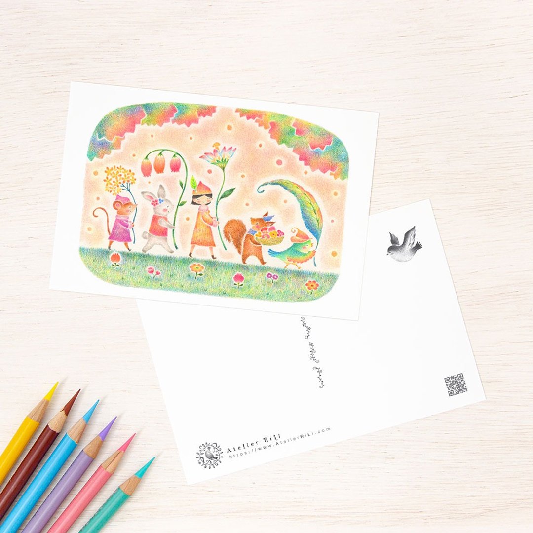五张一组。如同绘本般的。明信片 草花祭典 PC-1411 - 卡片/明信片 - 纸 多色
