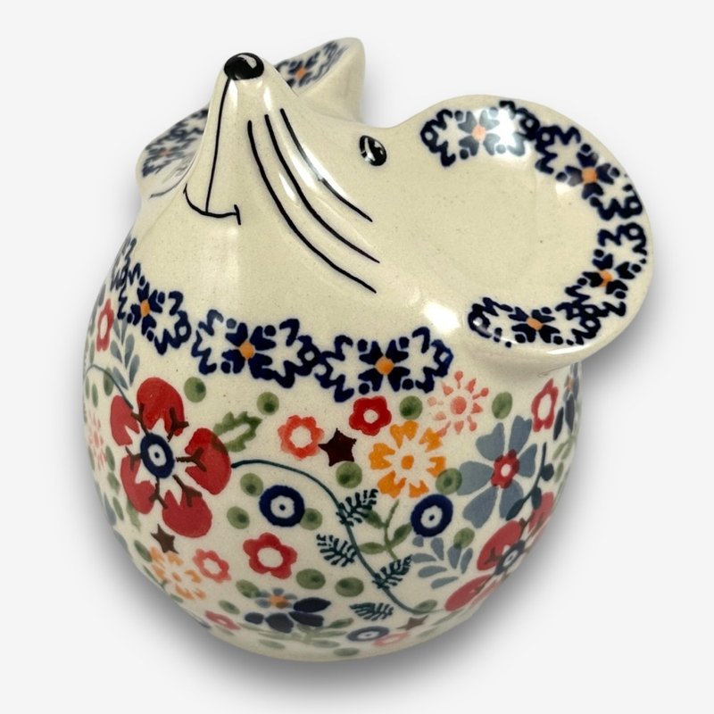 波兰手绘手工陶-老鼠存钱筒 11cm 碎花裙系列 设计师款 - 储蓄罐 - 陶 卡其色