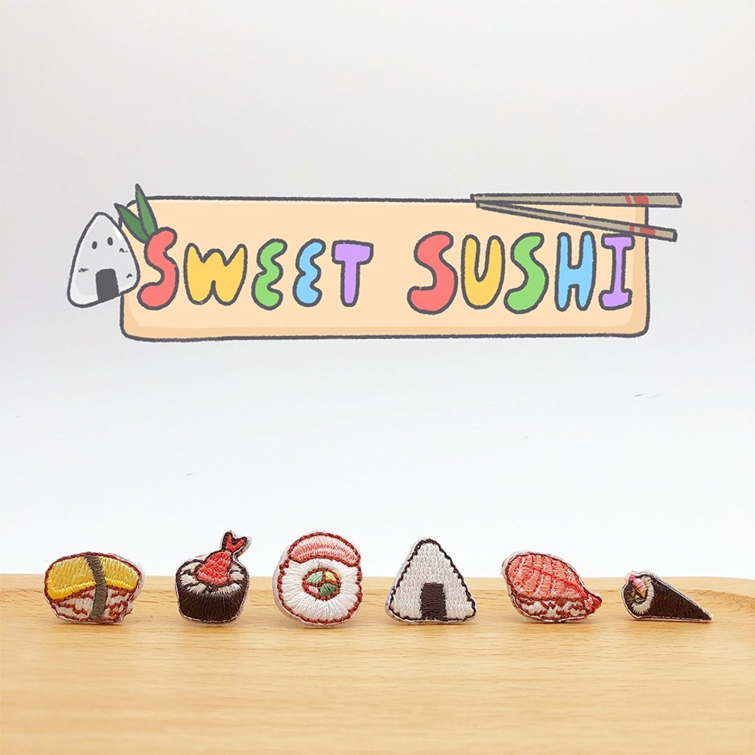 【寿司专卖店】刺绣耳环 六种口味 / 耳针可免费改耳夹 - 耳环/耳夹 - 不锈钢 