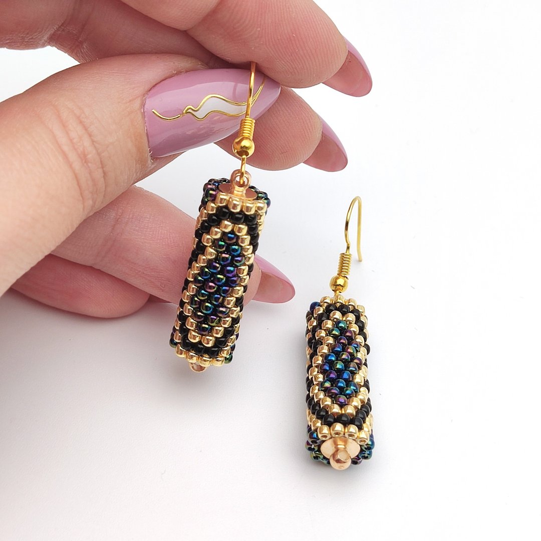 DIY手作耳環材料包, Diy kit peyote earrings, Tutorial peyote tube earrings - 编织/刺绣/羊毛毡/裁缝 - 玻璃 紫色