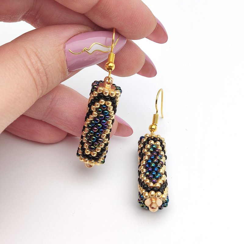 DIY手作耳環材料包, Diy kit peyote earrings, Tutorial peyote tube earrings - 编织/刺绣/羊毛毡/裁缝 - 玻璃 紫色