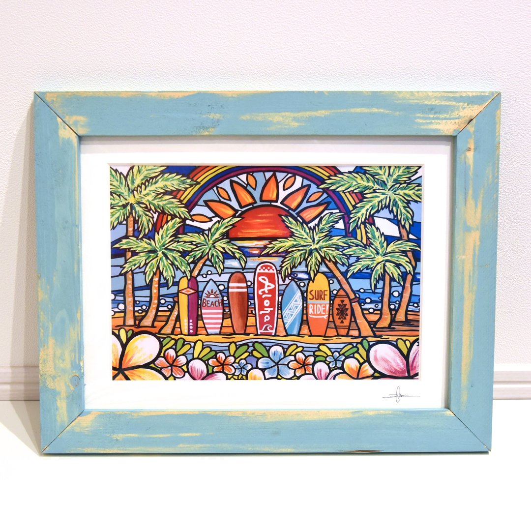 art wood frame painting antique hawaii colorful - 海报/装饰画/版画 - 木头 咖啡色