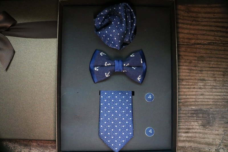 藍色系列真絲紳士領帶領結套裝五件套 - 领带/领带夹 - 丝．绢 蓝色