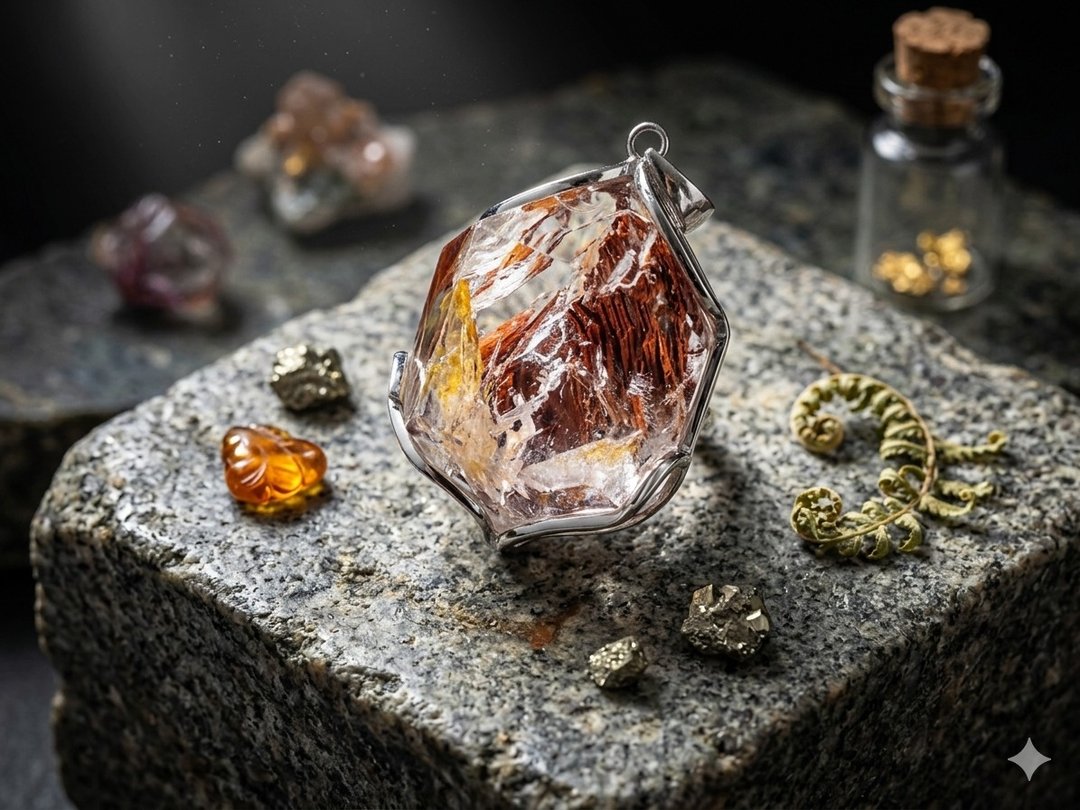 红、黄泥骸骨水胆水晶吊坠 - 项链 - 水晶 