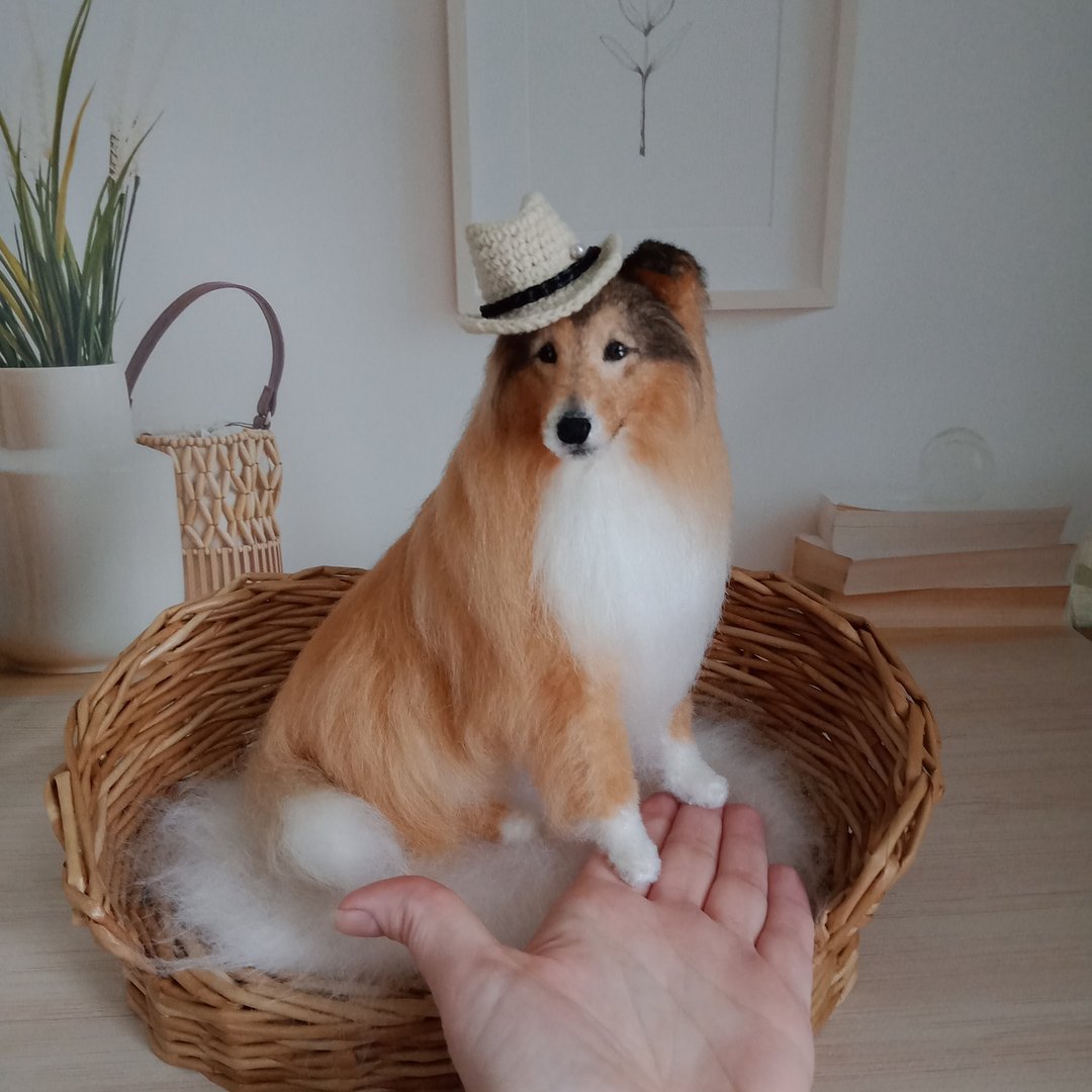 7 inches height Custom Miniature realistic crochet Rough Collie Soble - 玩偶/公仔 - 其他材质 橘色