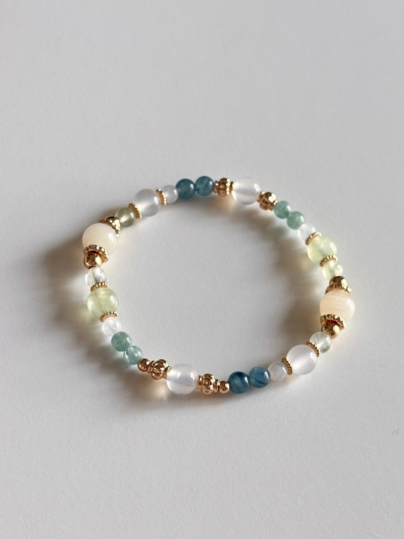 /风的声音/ 沟通 财运 爱情绿纹石白玛瑙 绿蓝晶石 葡萄石 月光石 - 手链/手环 - 水晶 绿色