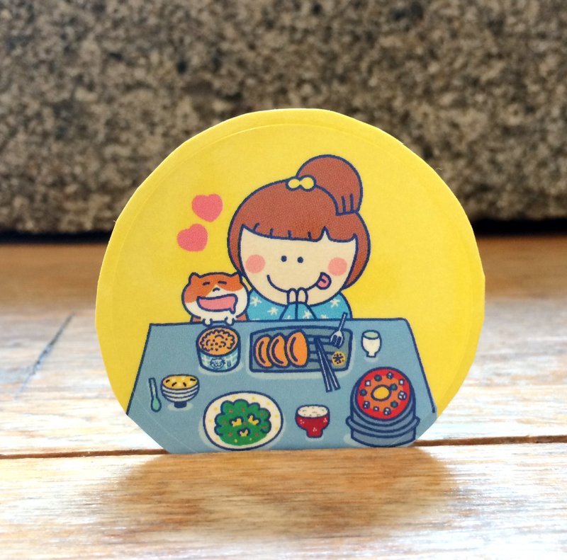 爱吃大王 圆型防水贴纸(3入)  Waterproof stickers - 贴纸 - 防水材质 黄色