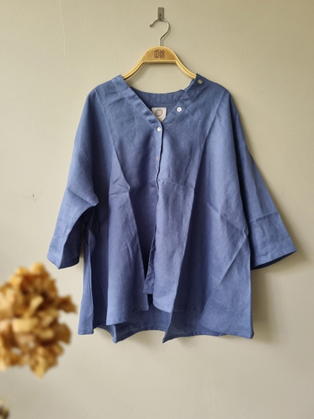 Shima Havelock Blue - 女装衬衫 - 亚麻 蓝色