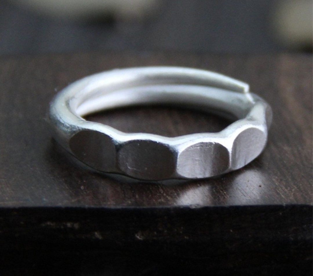 Real S999 Silver Design Simple Women Irregular Finger Rings Personalized Uneven - 戒指 - 银 银色