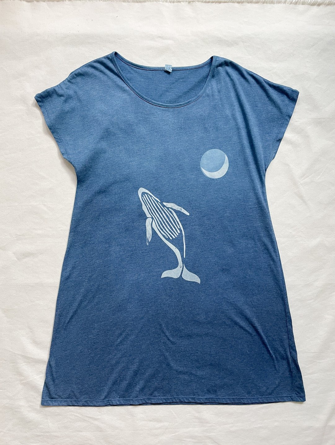 BLUE MOON Whale One-piece Dresses JAPAN BLUE Indigo dyed - 洋装/连衣裙 - 棉 蓝色