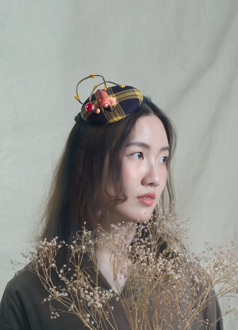 Pug.B.go手作英式帽子【森林のアライグマ】森女/格子/浣熊/文艺/头饰/发饰 - 发饰 - 其他材质 橘色