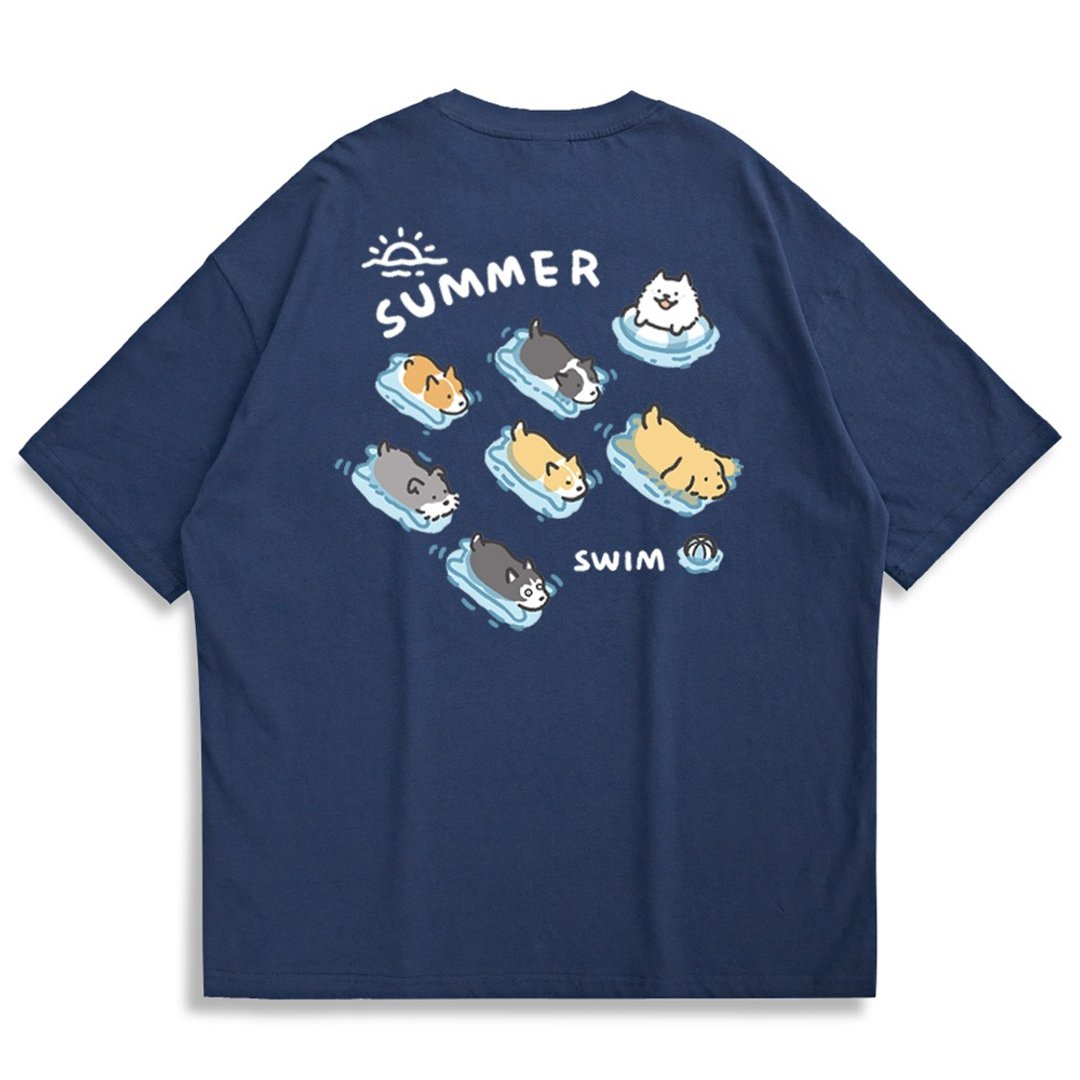 【CREEPS】Summer Swim Dog 宽松重磅印花T恤 - 中性连帽卫衣/T 恤 - 棉 多色