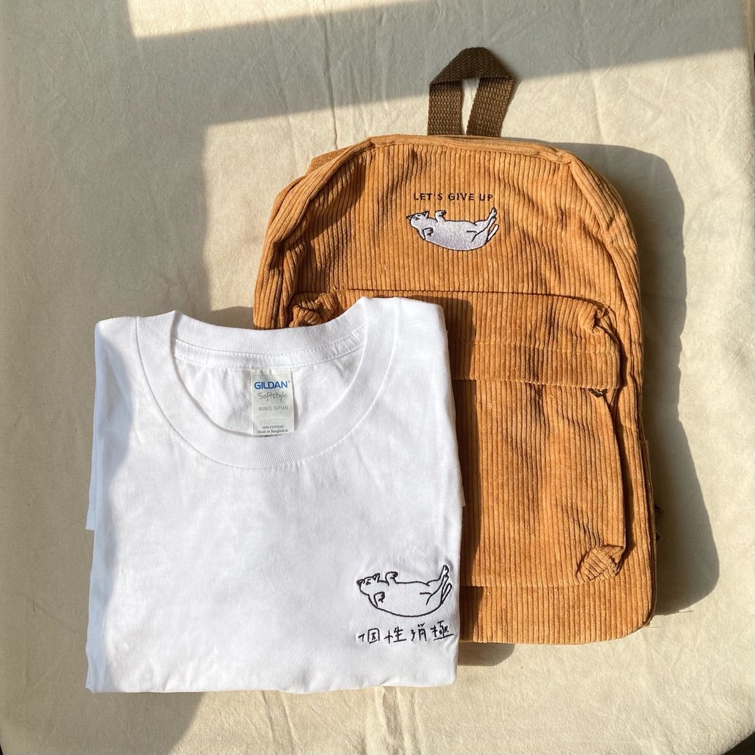 【个性消极组合优惠】个性消极猫猫舒服刺绣T+个性消极后背包 - 后背包/双肩包 - 其他材质 