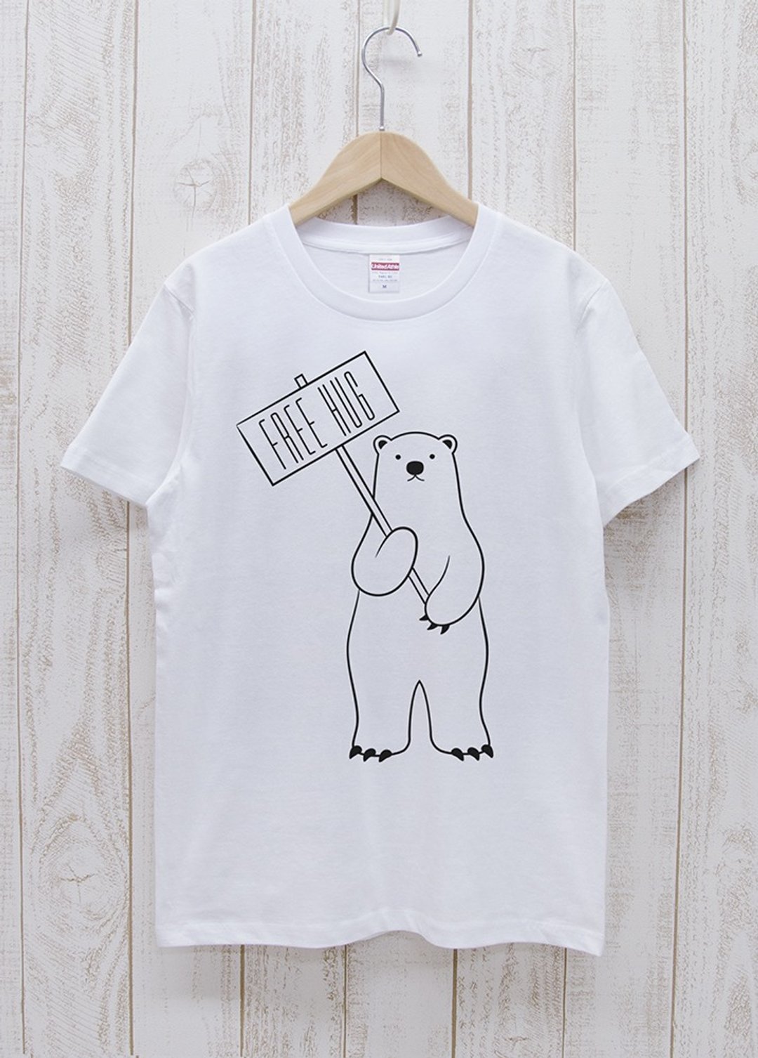 FREE HUG Guide White Bear White / R011-T-WH - 中性连帽卫衣/T 恤 - 棉 白色