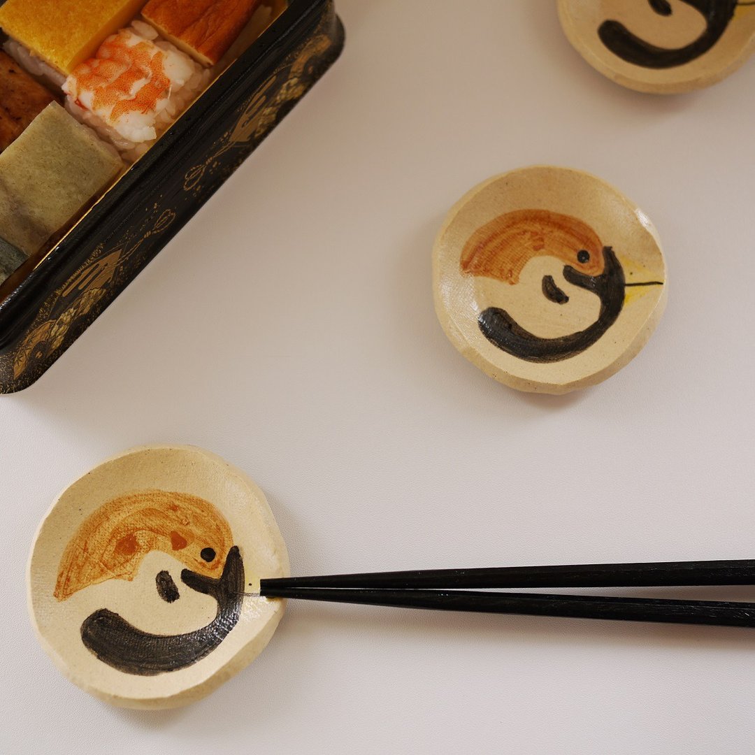 Chopstick rest where you can put chopsticks and spoon together [Sparrow] - 筷子/筷架 - 陶 咖啡色