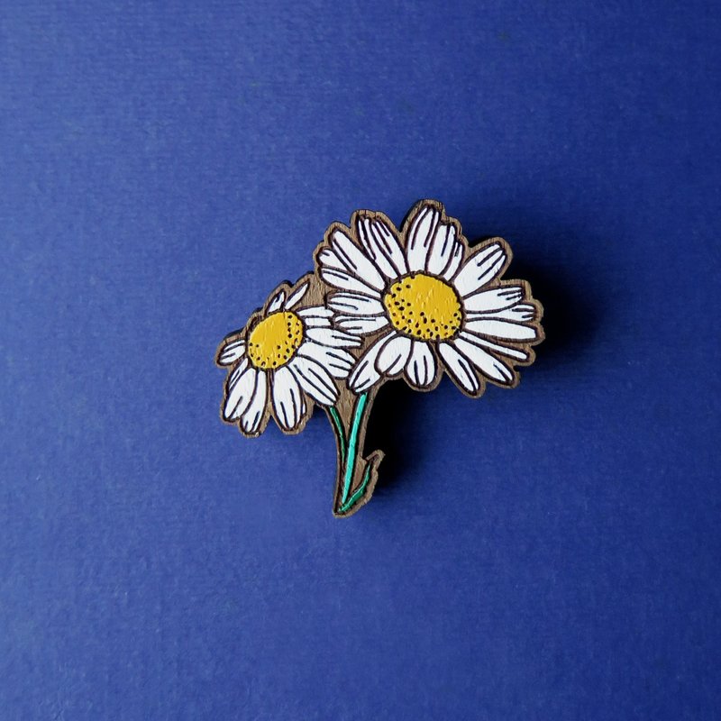 Wooden brooch daisy - 胸针 - 木头 白色