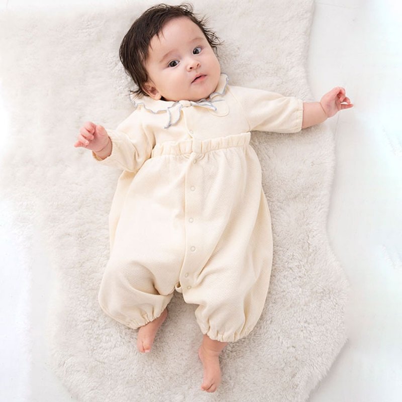 【新品上市!!】Y-1393 蓝色 100% 有机棉 罗纹织法 两穿式连身衣 日本制造 - 其他 - 棉．麻 白色