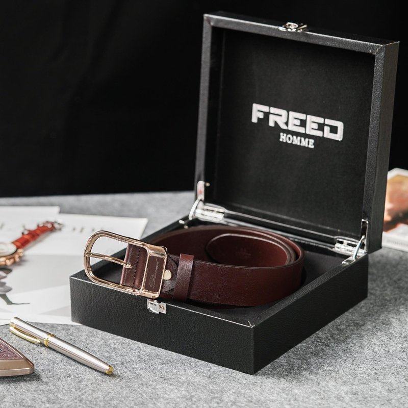 【FREED】复古马蹄扣商务休闲头层牛皮皮带 - 咖啡色 - 皮带/腰带 - 真皮 咖啡色