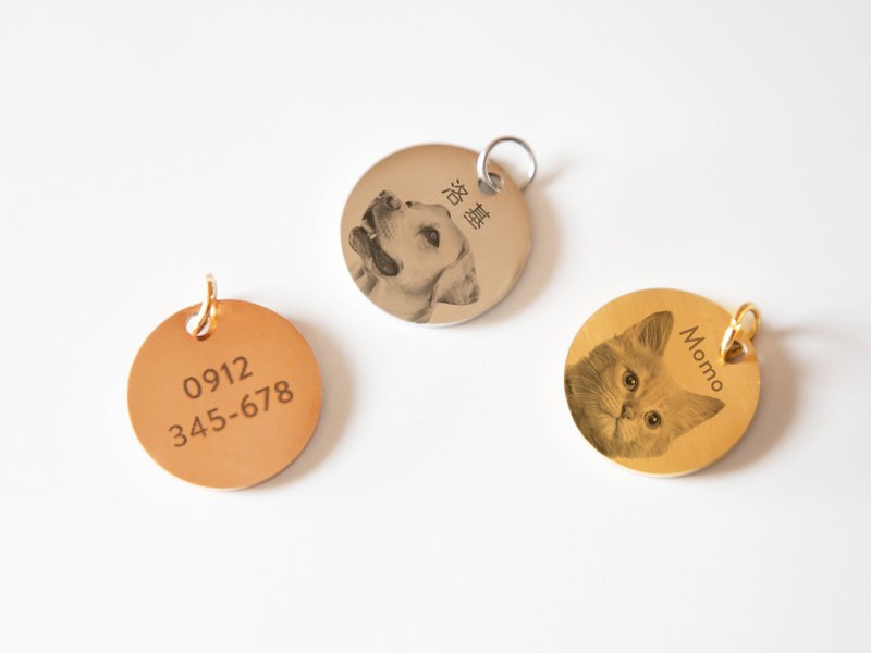 【定制化雷雕】35mm宠物照片防走失吊牌 - 钥匙链/钥匙包 - 其他金属 金色