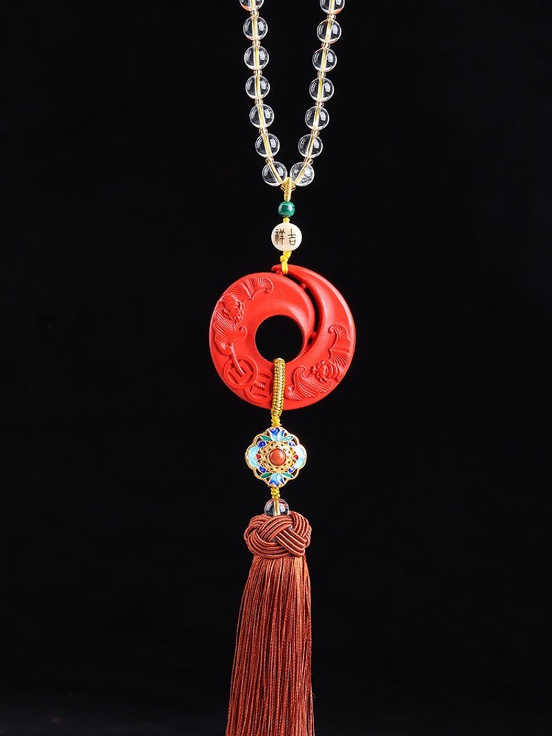 天然原矿朱砂精品红砂福在眼前  五福临门 车挂 万能挂 - 钥匙链/钥匙包 - 宝石 