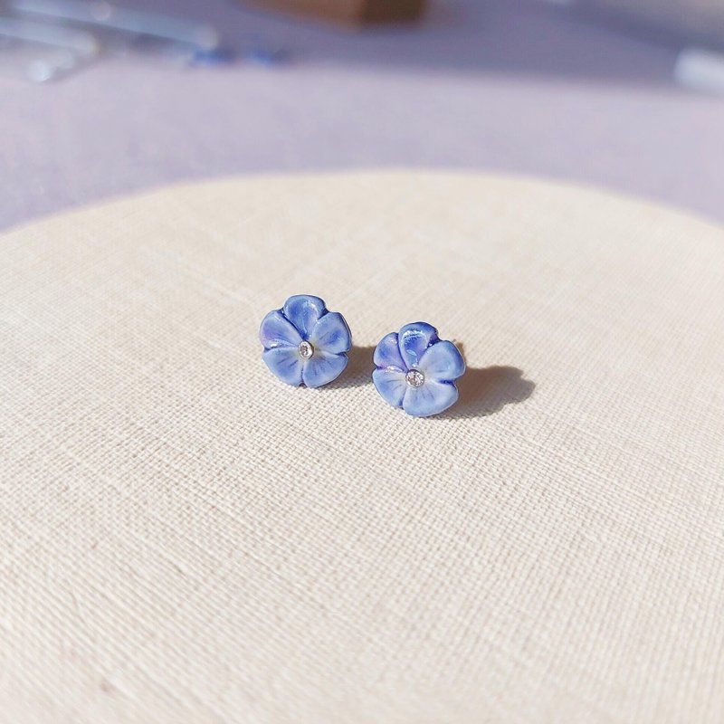 【花语系列】蓝色紫萝兰耳环 • Truth //925纯银 - 耳环/耳夹 - 瓷 蓝色