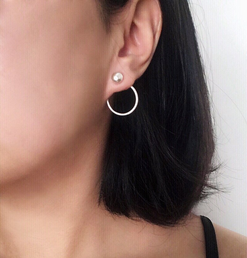 纯银耳环 两用式圆圈 - 耳环/耳夹 - 纯银 