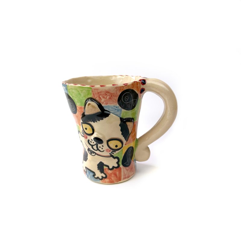 Nice Little Clay 手工铃铛杯 可爱猫 0101-157 - 咖啡杯/马克杯 - 陶 白色